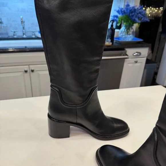 Vince Fabian Women’s Boots Knee High Black Leather Stretch Calf NEW Sz 7.5